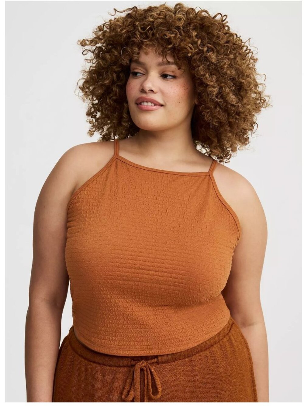 Torrid Goddess Neck Crop Tank Top Size 4X Amber Brown Orange Textured Crinkle